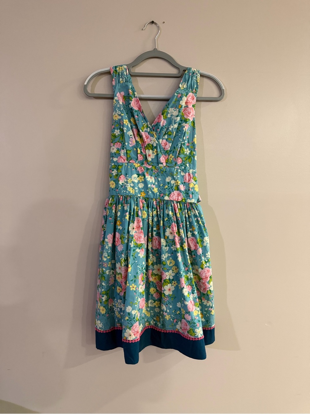 Matilda Jane Teal Floral V-Neck Sundress with Pink Accents